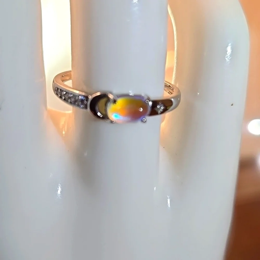 Silver-plated S925 Moonstone Ring with Star and Moon Women size 7